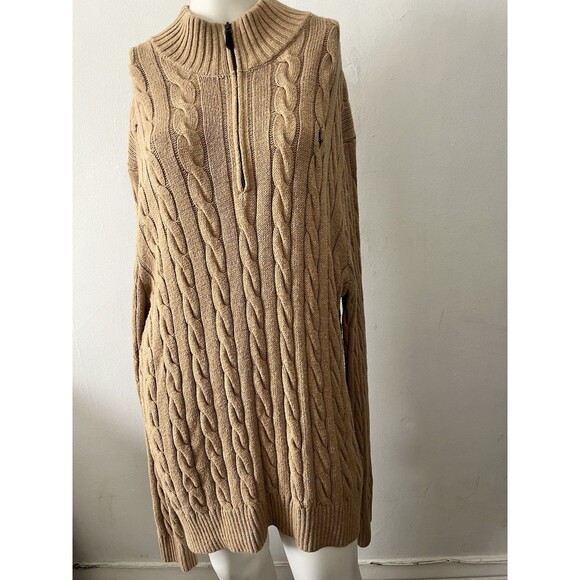 Polo Ralph Lauren Pony Embroidered Logo Half Zip Mock Neck Size XL Beige Sweater - Picture 1 of 7